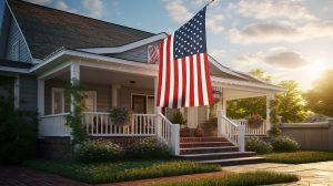 there is flag porch house with flag pole generative ai